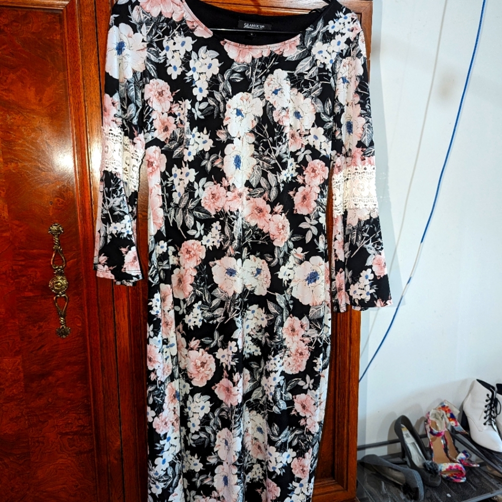 A beautiful nice straight to the knee dress butterfly sleeves with the lace in t